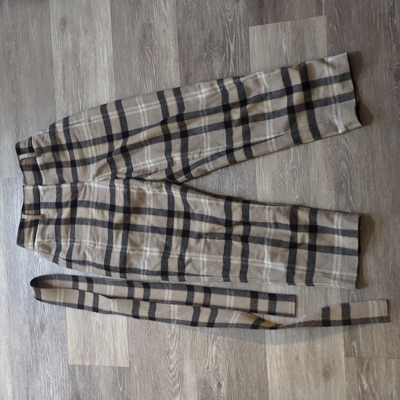 Aritzia Wilfred Tie Front Cashmere Wool Plaid Trousers - Size 00 - Picture 1 of 4